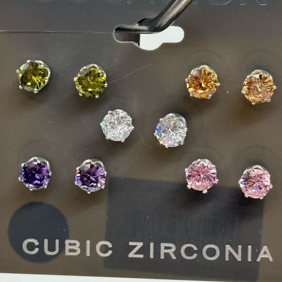 KOHL'S Occasion 5 Pairs Multi Color Cubic Zirconia Post Earrings - Picture 4 of 6